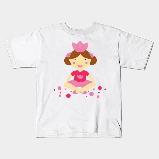 Meditation Lotus Girl Digital Art | Melanie Jensen Illustrations Kids T-Shirt by illusima
